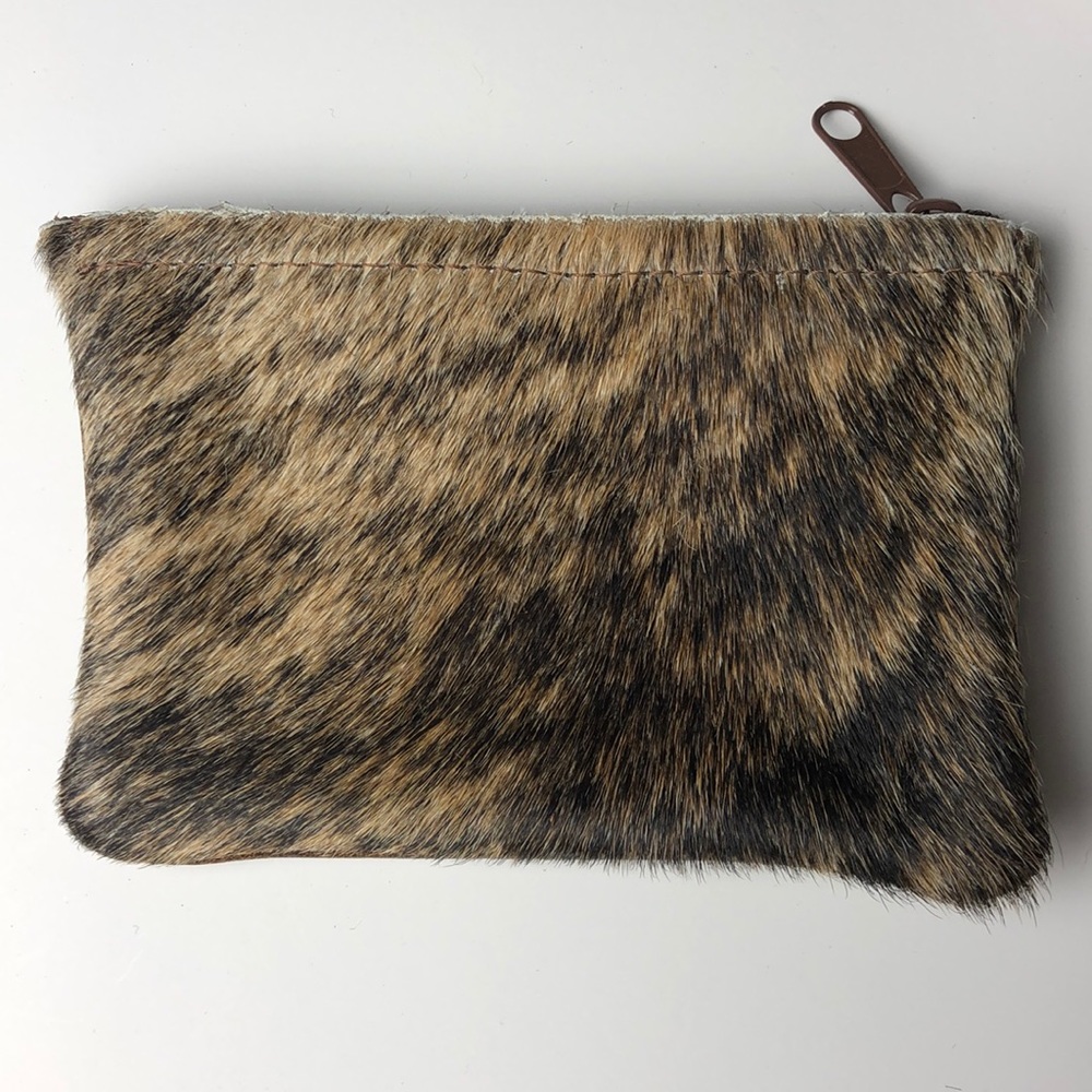Cowhide zippered pouch